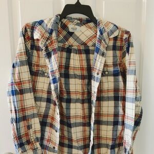 Marine Layer Casual Plaid Shirt - Blue, Red, and Cream